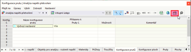 Tabulka "Analýza napětí-přetvoření"
