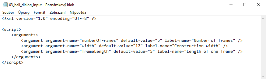 XML skript vstupní masky