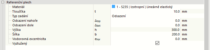 Definice referenční desky - typ odsazení