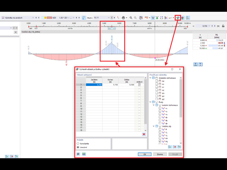 FAQ 005303 | Jak mohu do průběhu výsledků v programu RFEM 6 vložit oblast vyhlazení / linii vyhlazení?