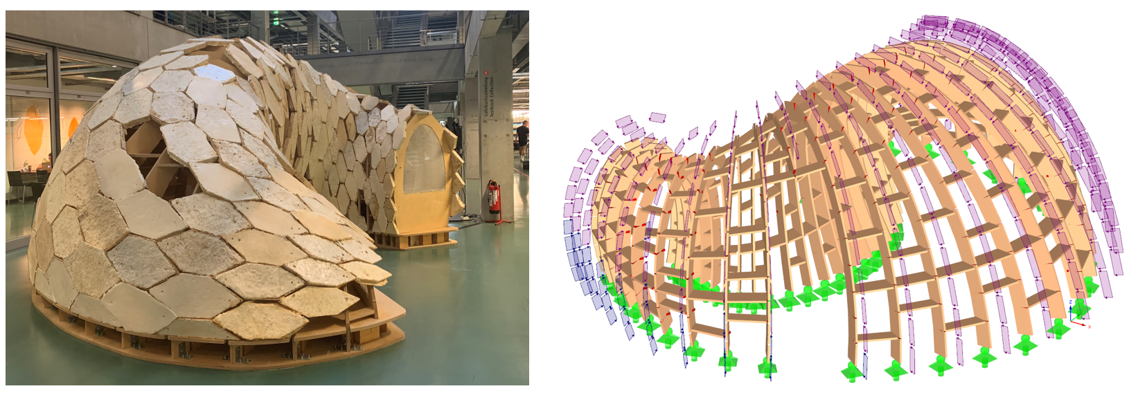 Pavilon My-Co a RFEM model s aplikovanými zatíženími větrem @ Universität der Künste Berlín (© Diego APELLÁNIZ)