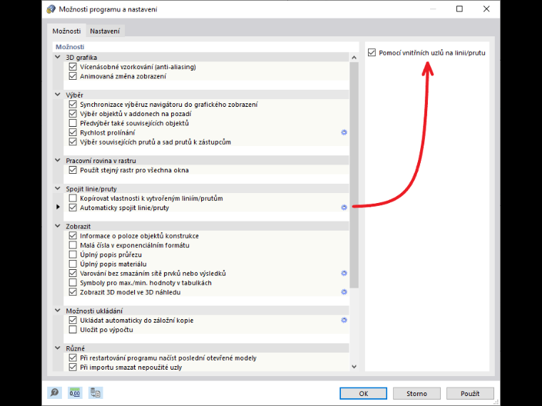 FAQ 005313 | Při modelování používám funkci "Automaticky spojit linie/pruty". RFEM 6 však vždy vytvoří připojovací uzel typu "