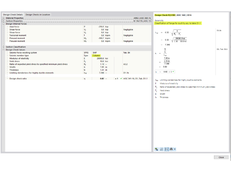 KB 001767 | Posouzení momentových rámových prutů podle AISC 341-16 v programu RFEM 6
