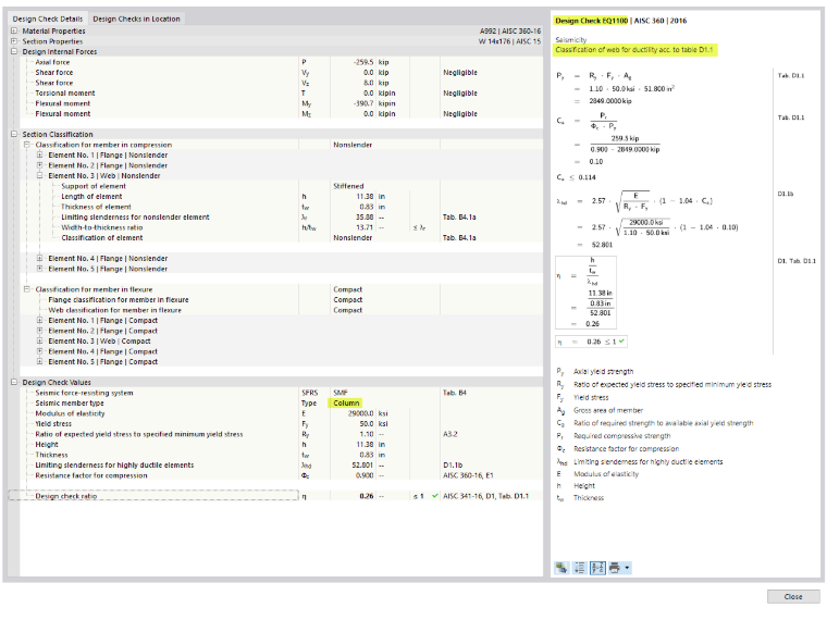 KB 001767 | Posouzení momentových rámových prutů podle AISC 341-16 v programu RFEM 6