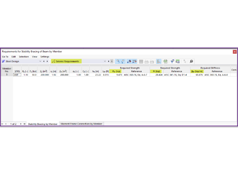 KB 001767 | Posouzení momentových rámových prutů podle AISC 341-16 v programu RFEM 6