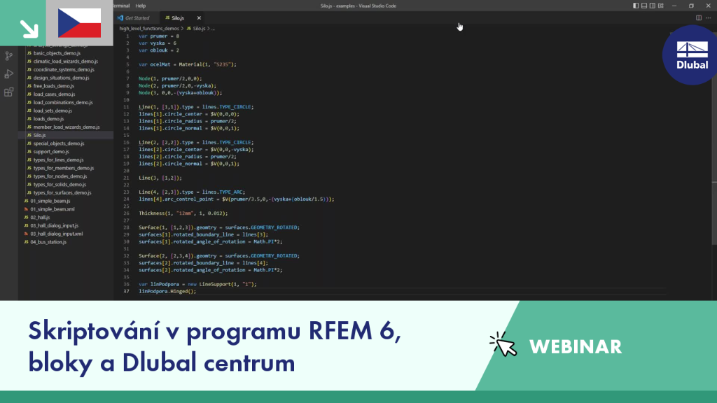 Skriptování funkcí a bloků v RFEM 6 během webináře. Rychlý přehled o práci s centrem a poskytovaných nástrojích.