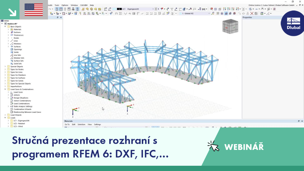 Webinar slide showcasing RFEM 6 interfaces with DXF, IFC, and Autodesk Revit integration.