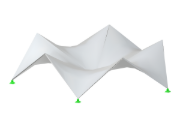 Ilustrace antiklastické skořepinové konstrukce s parametry jako počet stran, délka a výška.