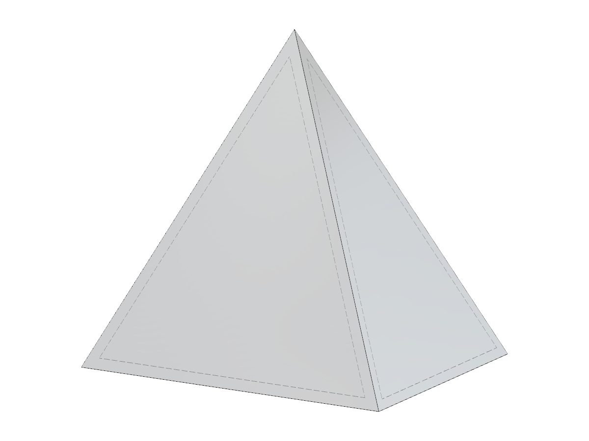 Parametrické schéma pyramidy s obdélníkovou základnou pomocí jazyka JavaScript pro úpravu na základě zadané výšky nebo délek hran.