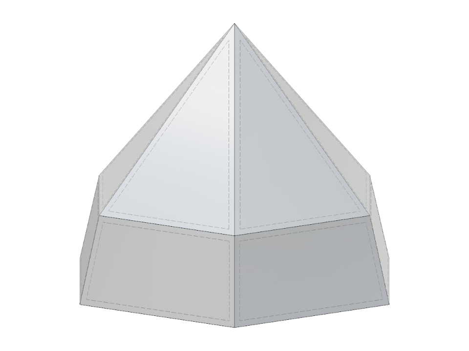 3D model pyramidy s kuželovitou spodní částí, který ukazuje možnosti parametrického návrhu pomocí JavaScriptu pro geometrický vstup.