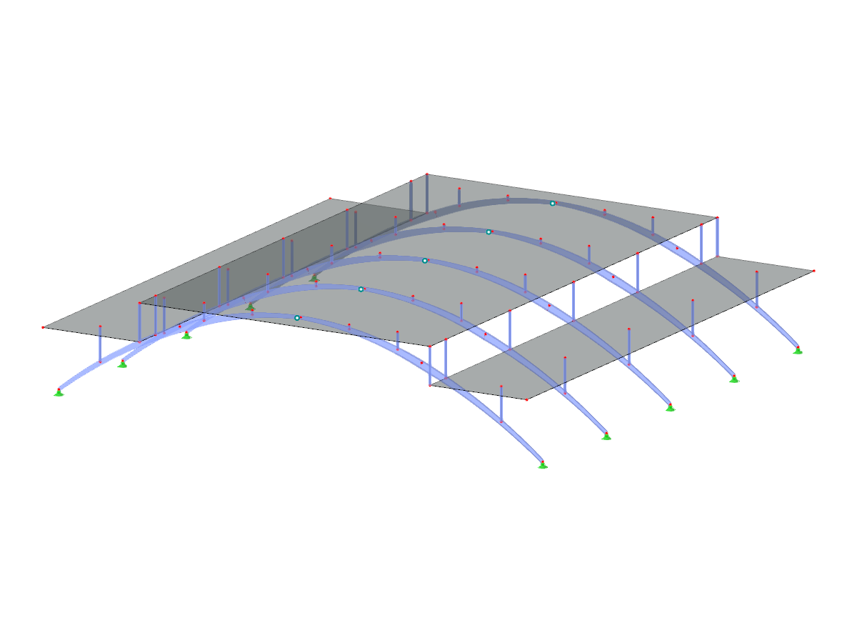 Model ID 3713 | AS004 | Obloukové konstrukce | Parabolické oblouky podporující vodorovnou střešní konstrukci