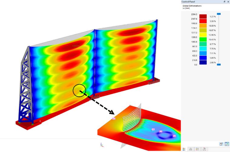 Textilní konstrukce jako porézní větrolamy v programech RFEM & RWIND