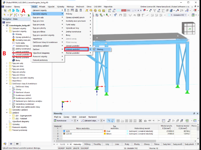 Liniová uvolnění v programu RFEM 6