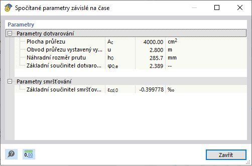 Vypočítané závislé parametry