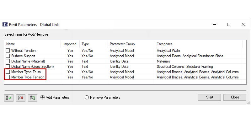 Dlubal parametry v programu Autodesk Revit