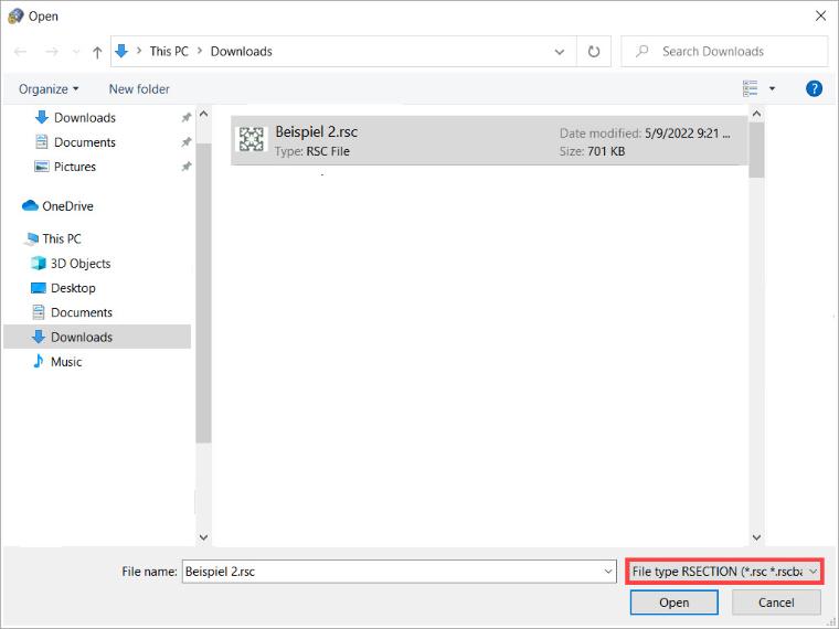 Otevření souboru RSECTION v programu RFEM 6
