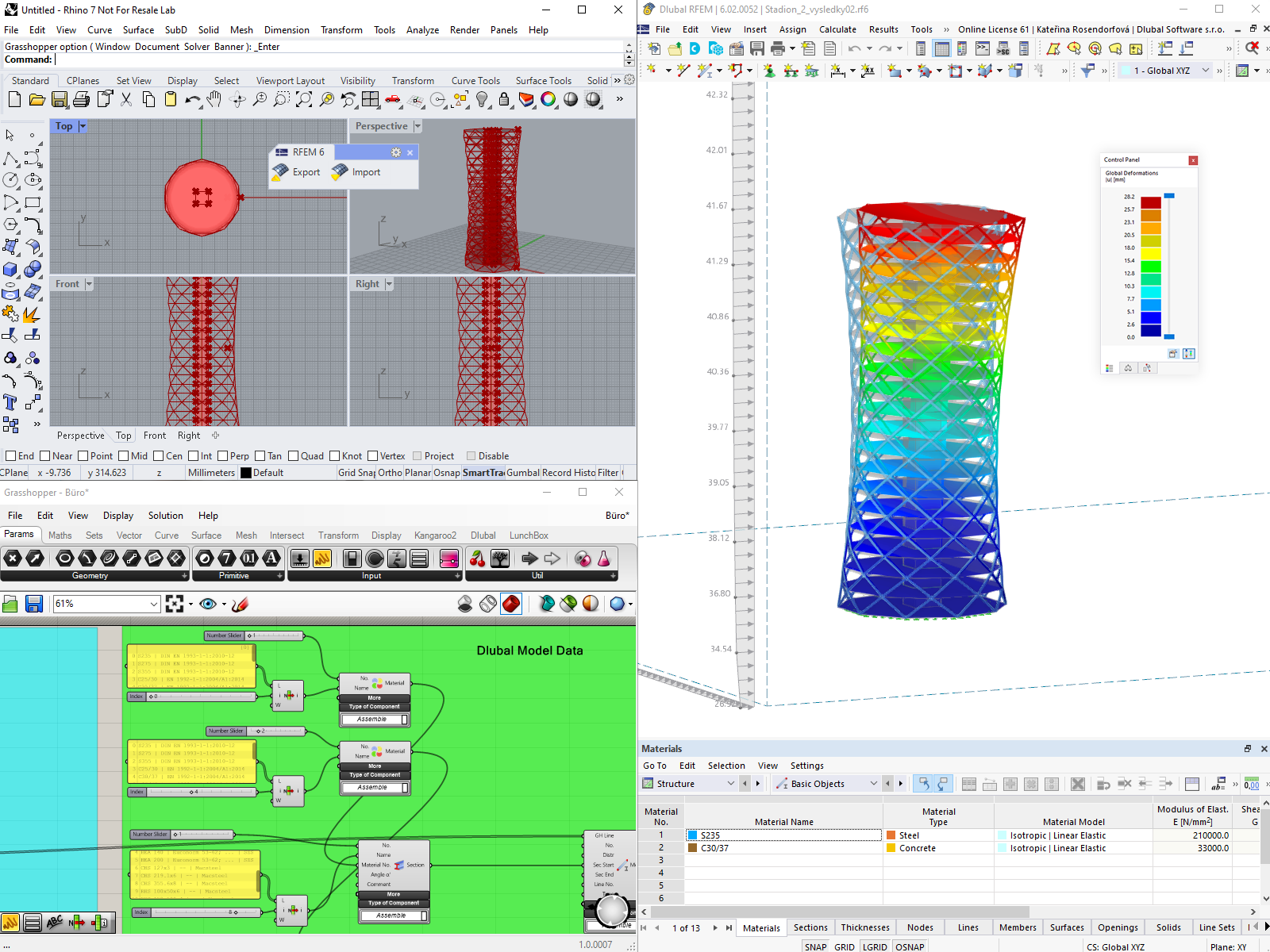 Rozhraní programu RFEM 6 na Rhino a Grasshopper