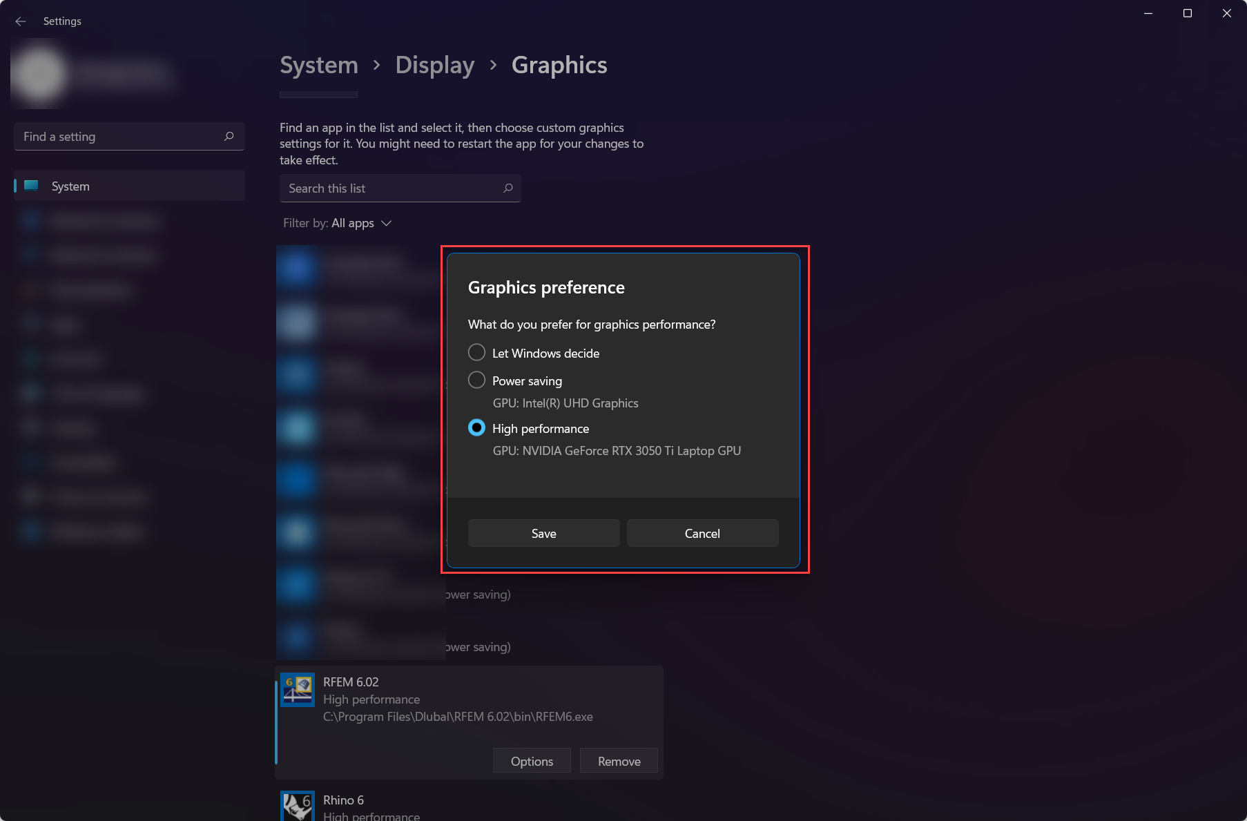 FAQ 005352 | Jak se mohu ujistit, že program RFEM 6 používá dedikovanou grafickou kartu v mém počítači?