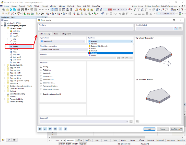 Plochy v programu RFEM 6