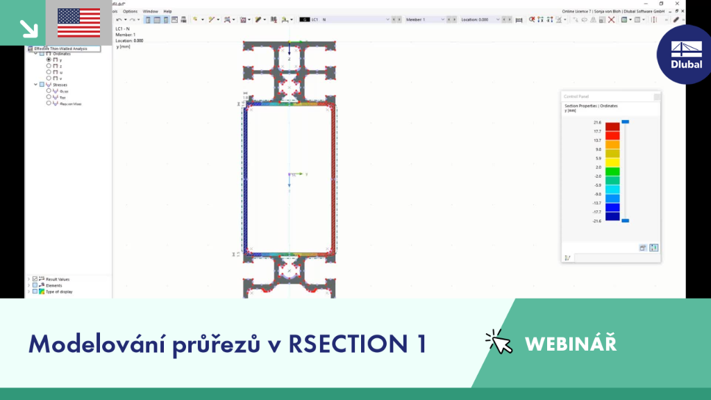 3D pohled na proces modelování průřezu v programu RSECTION 1, který představuje analýzu průřezů v konstrukci.