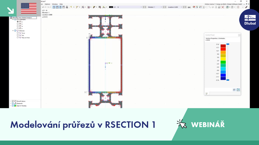 3D pohled na proces modelování průřezu v programu RSECTION 1, který představuje analýzu průřezů v konstrukci.