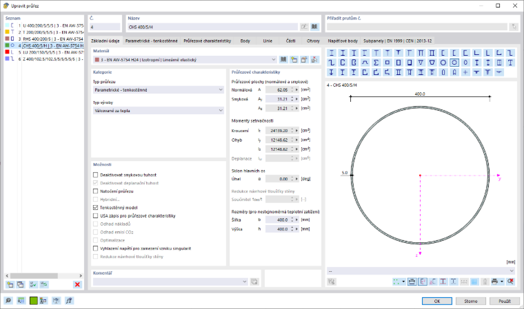 Příklad hliníkového profilu v programu RFEM 6