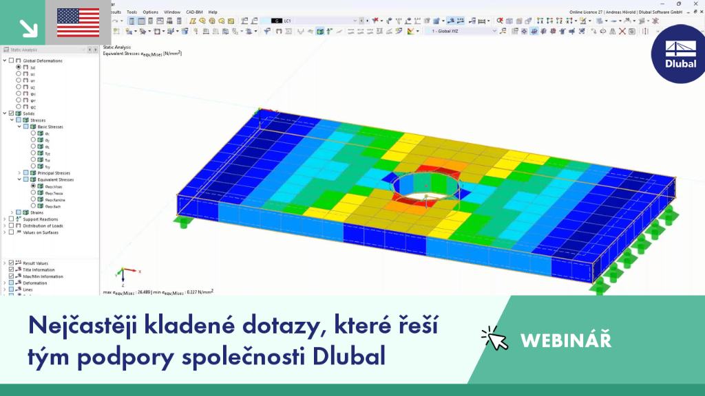 Webinář zaměřený na často kladené otázky, na které v červenci 2023 odpověděla podpora společnosti Dlubal, se zaměřením na inženýrská řešení a pomoc.