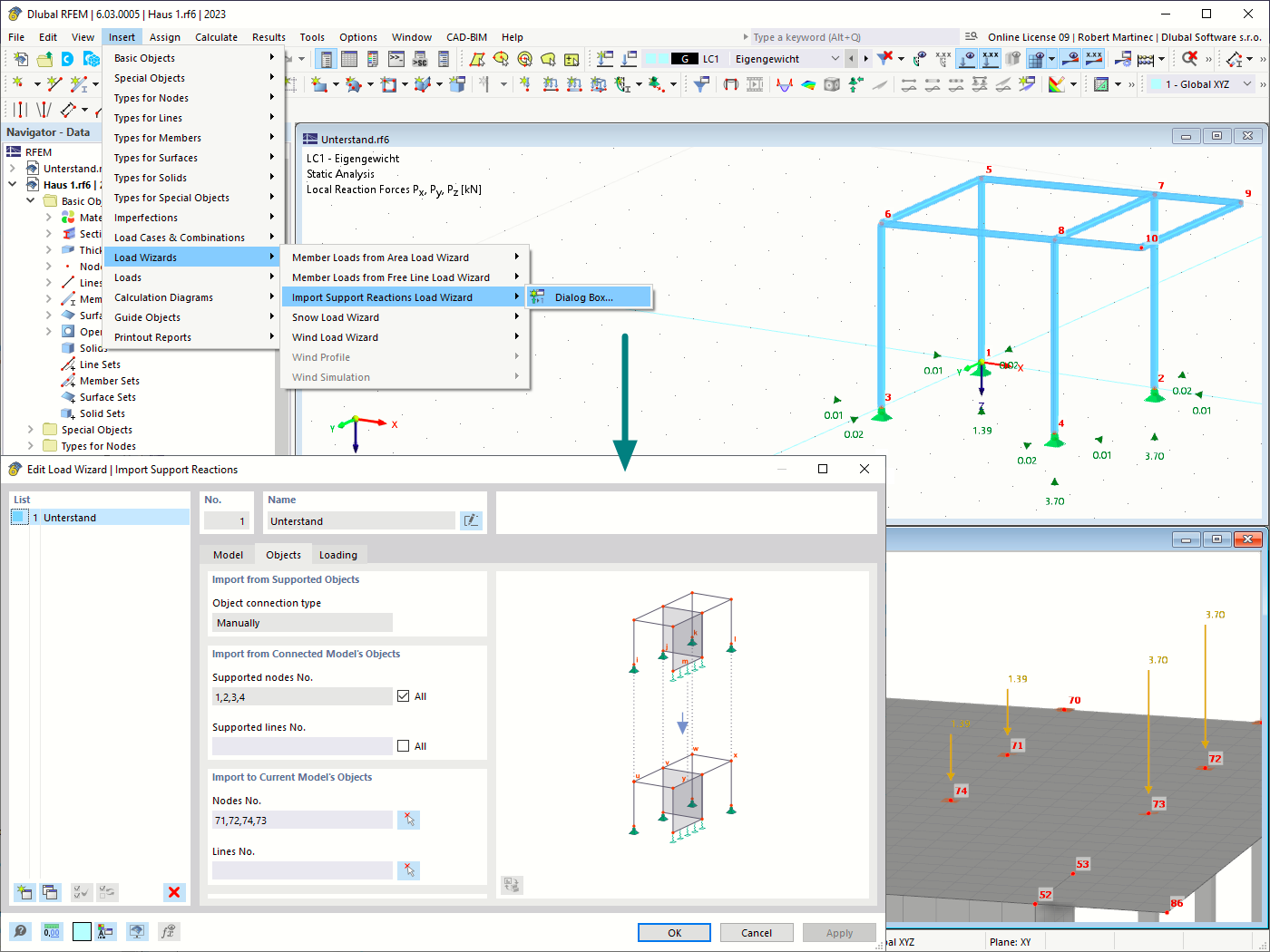 Funkce 002644 | Převzetí podporové síly z jiného modelu | Generátor zatížení úrovně 1