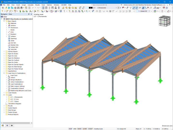 RFEM model zastřešení na náměstí v Anoetě