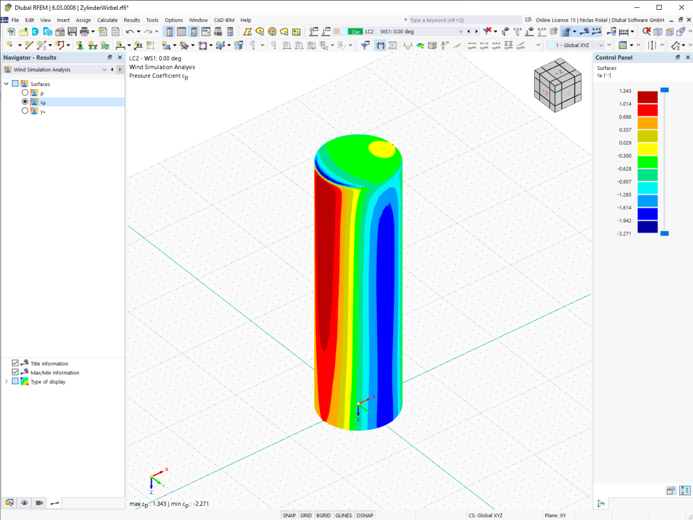 Zobrazení výsledků simulace větru importovaných z programu RWIND do programu RFEM
