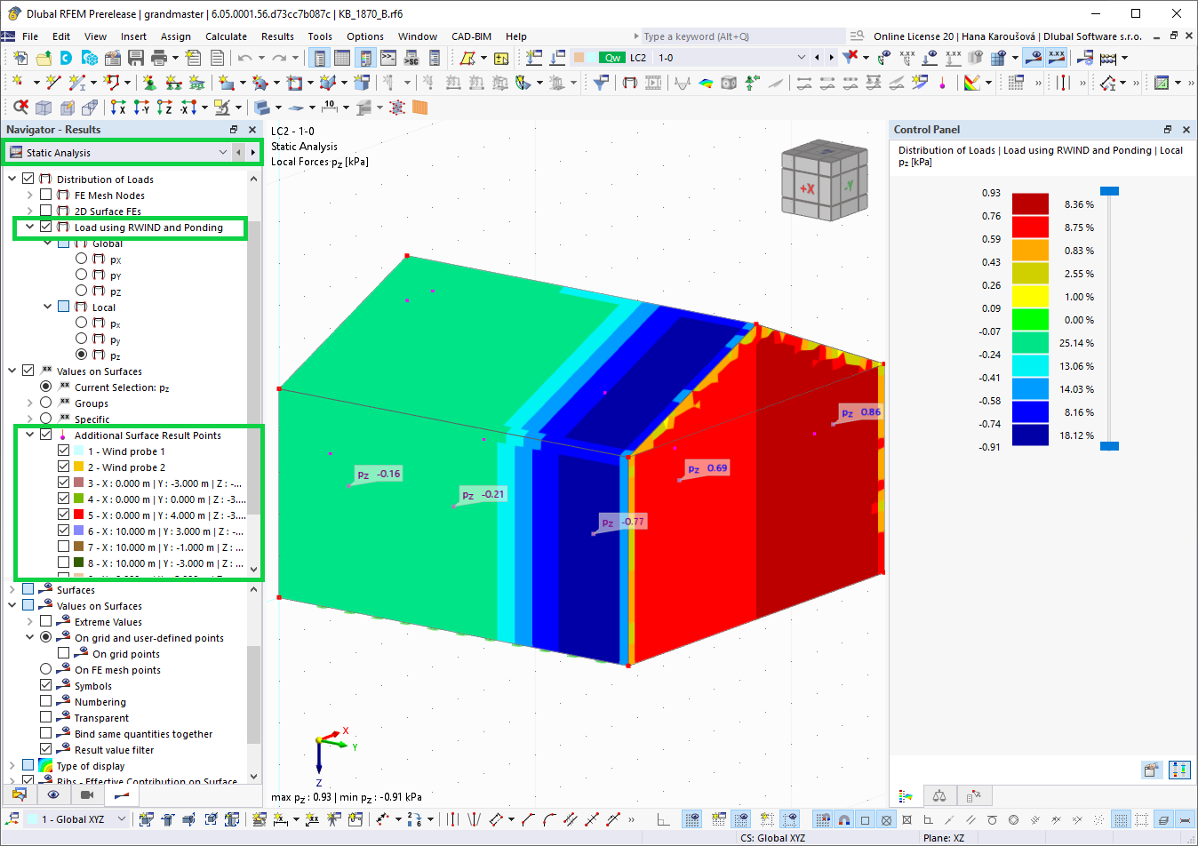 KB 001870 | Statické výpočty se zatíženími větrem z experimentálně naměřených hodnot tlaku v programech RWIND 2 a RFEM 6