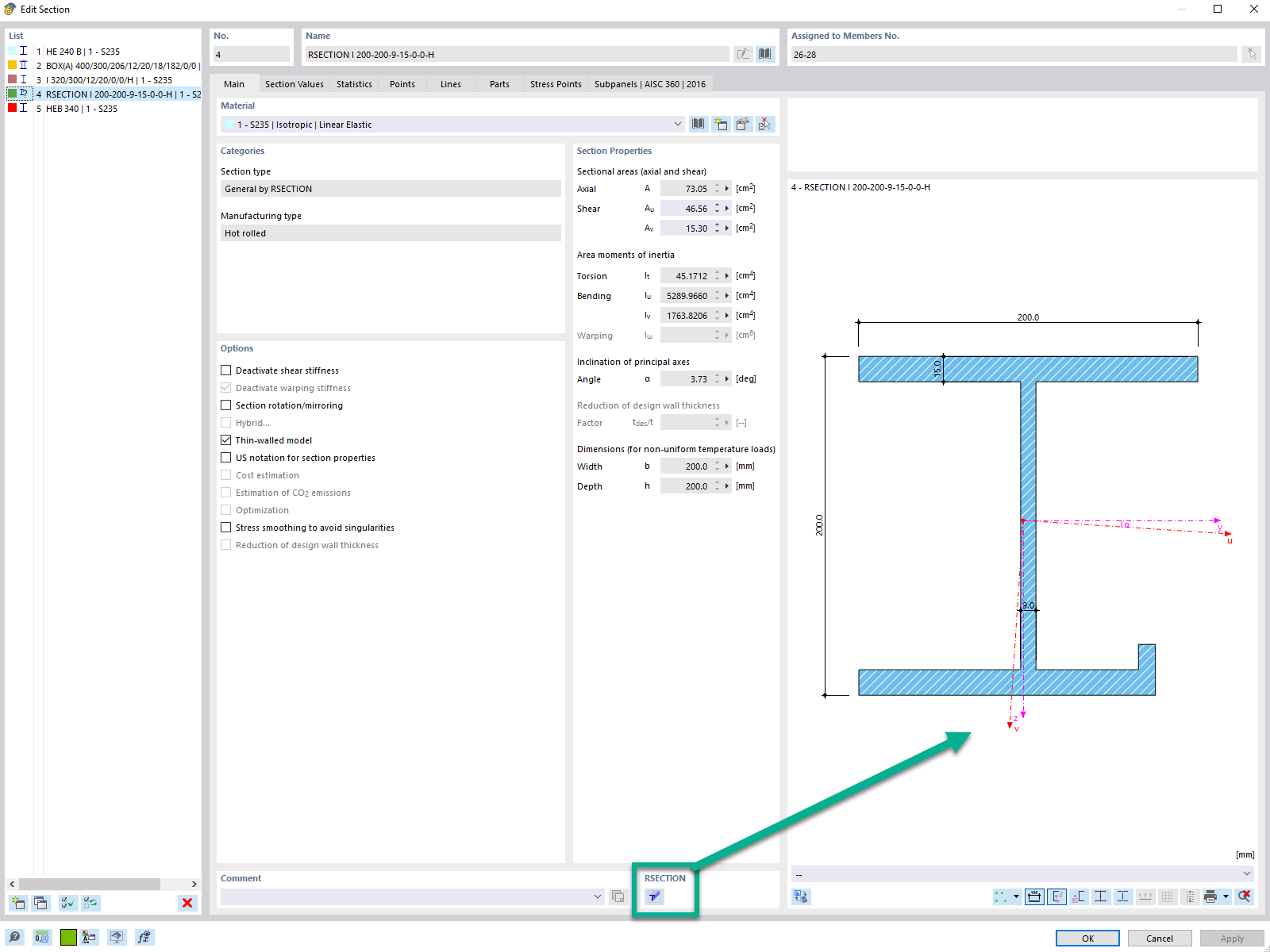 Funkce 002734 | Úprava průřezů v programu RFEM/RSTAB pomocí programu RSECTION