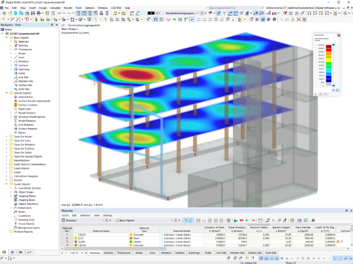 RFEM model administrativní budovy s deformacemi | © Furche Geiger Zimmermann Tragwerksplaner GmbH