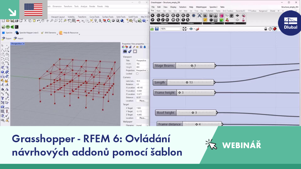 Ukázka ovládání addonů programu RFEM 6 pomocí šablon programu Grasshopper pro optimalizaci návrhu nosných konstrukcí.