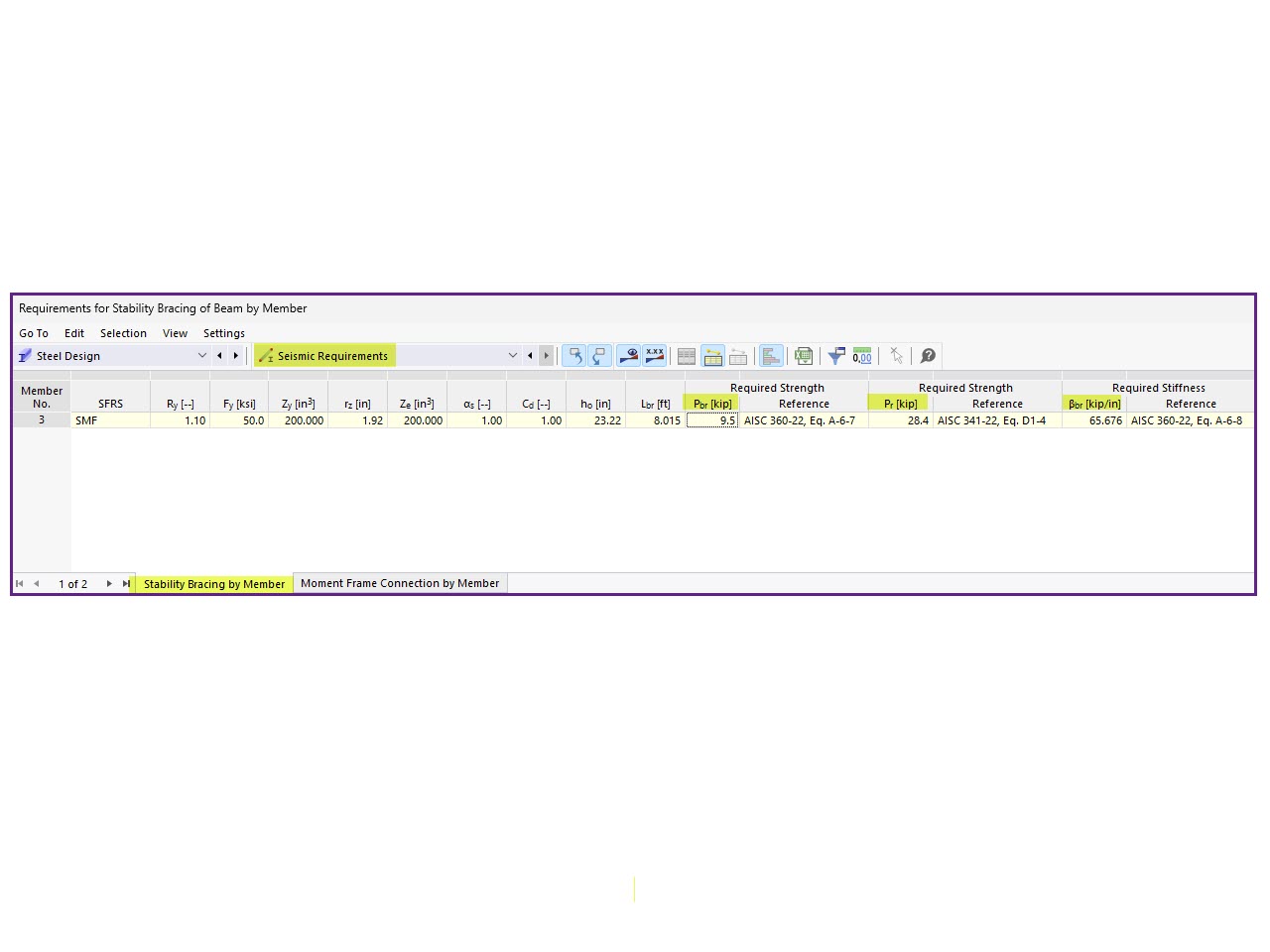 KB 001875 | Posouzení momentových rámových prutů podle AISC 341-22 v programu RFEM 6