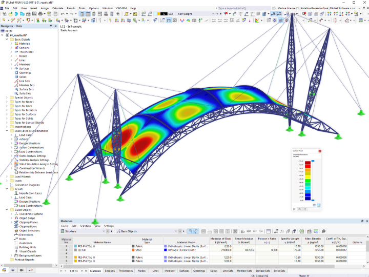 RFEM model s výsledky deformací