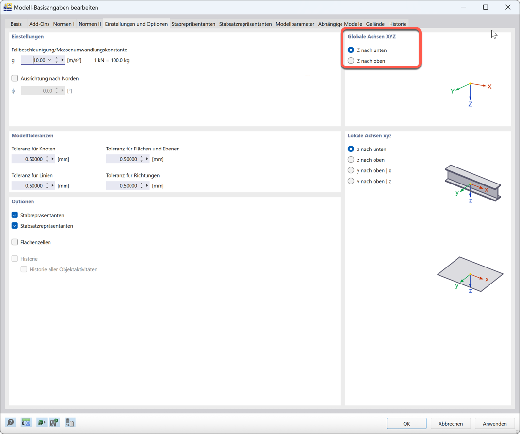 FAQ 005518 | Wo kann ich in RFEM 6 nachträglich das globale Achssystem umkehren (Ausrichtung der globalen Z-Achse)?