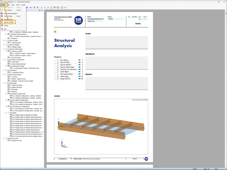 FAQ 005519 | Jak mohu v programu RFEM 6/RSTAB 9 exportovat tiskový protokol do programu Microsoft Word nebo Excel?