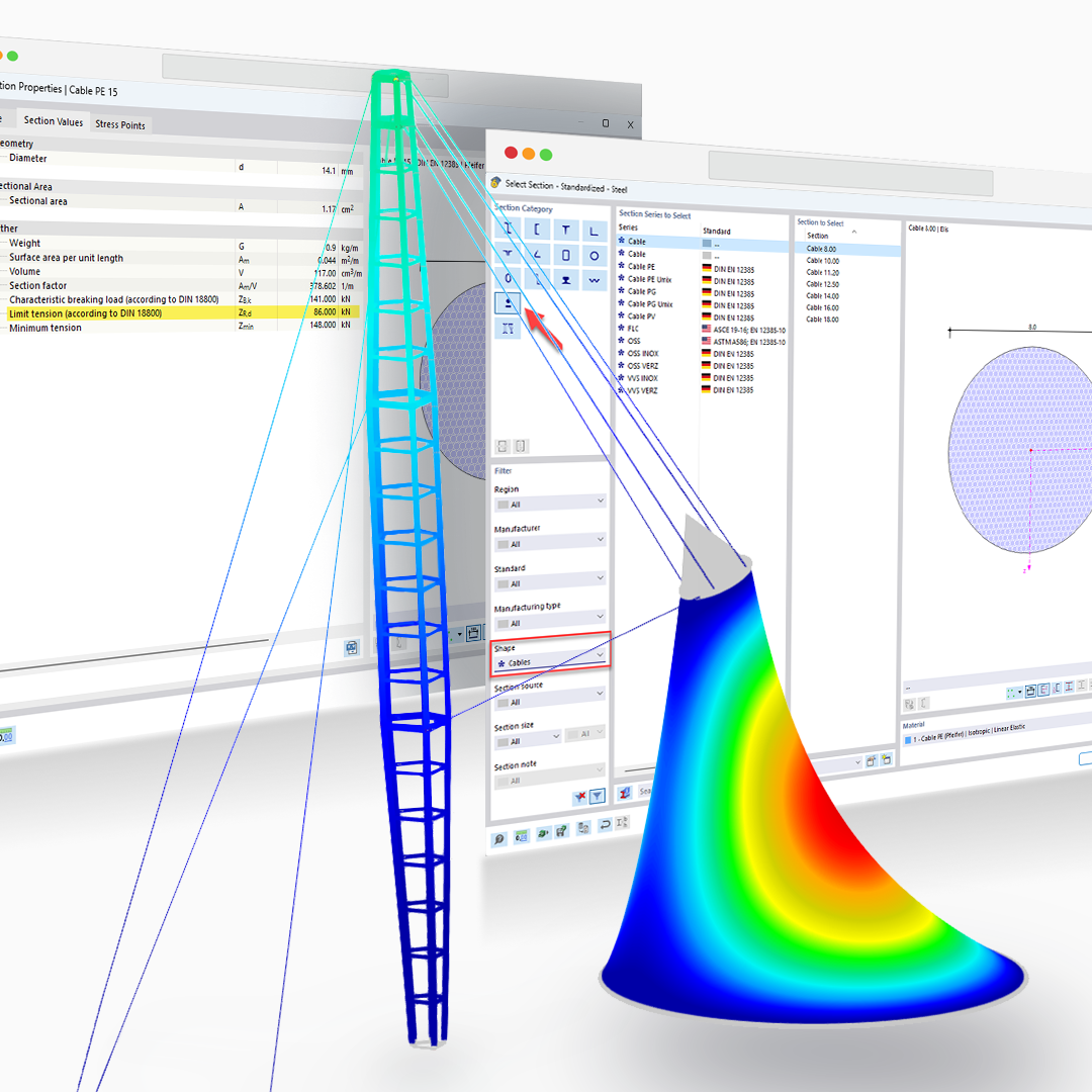 Databáze znalostí | Posouzení lanových konstrukcí v programu RFEM 6 / RSTAB 9