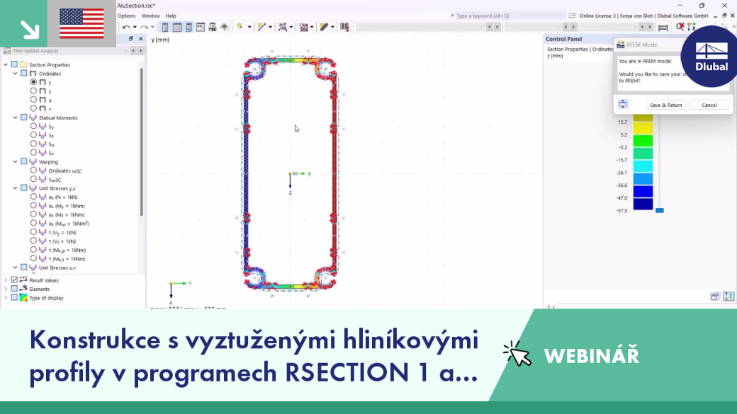 Ilustrace posouzení hliníkových profilů v programech RSECTION 1 a RFEM 6 použitých v inženýrském webináři
