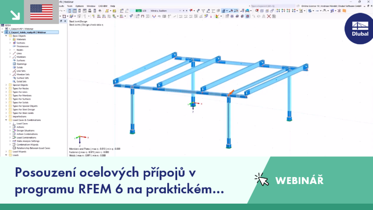 Návrh ocelového přípoje na praktickém příkladu v softwaru RFEM 6. Vizualizované řešení praktického scénáře.