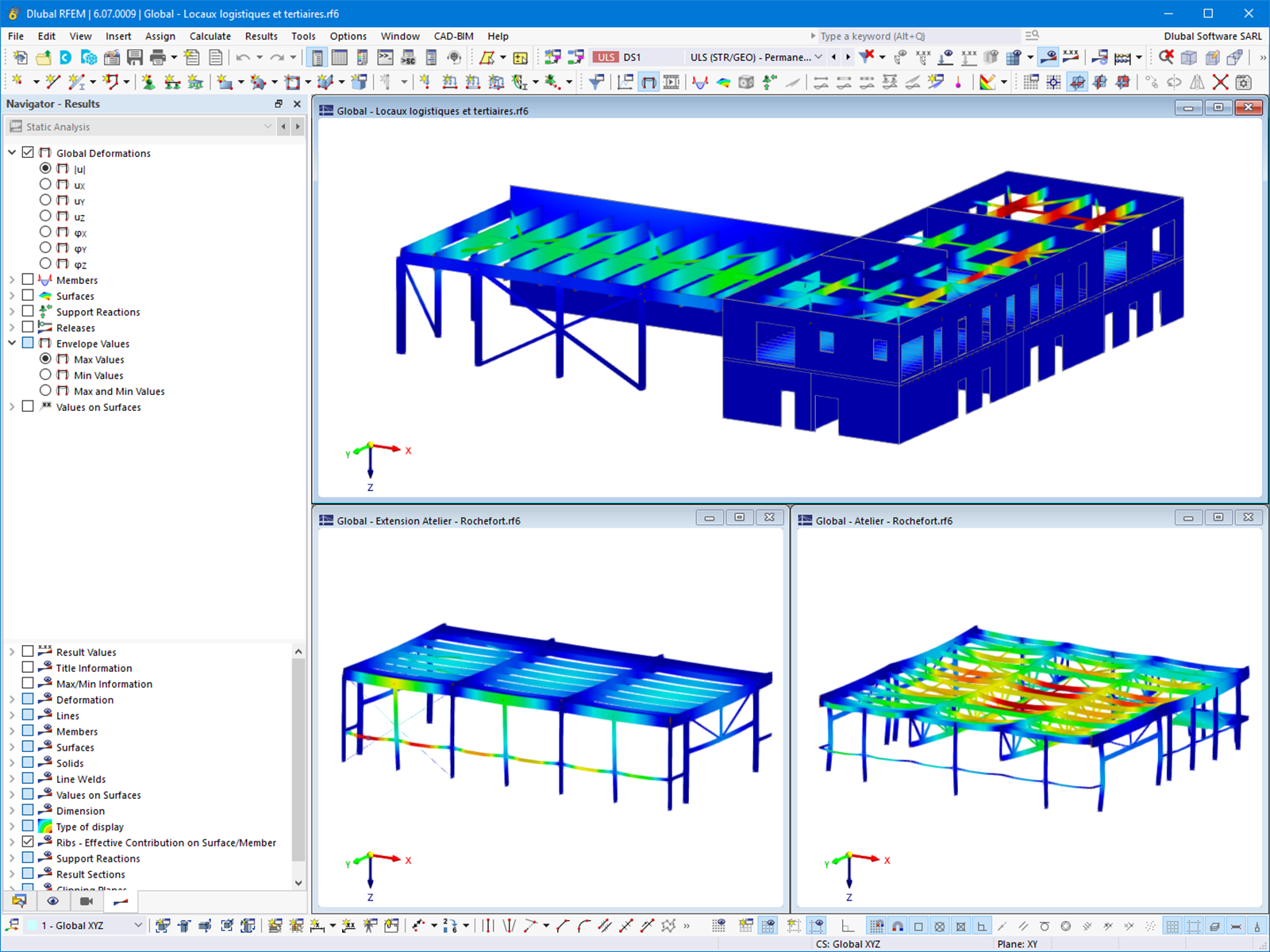 Deformace RFEM modelu výrobního závodu | © LCA Construction Bois