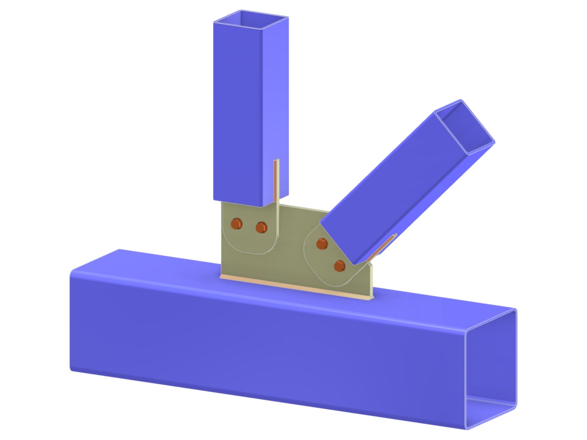 Model 005247 | Příhradový N-spoj | Diagonální a svislé připojení k pásu pomocí styčníkové desky a jazykové desky