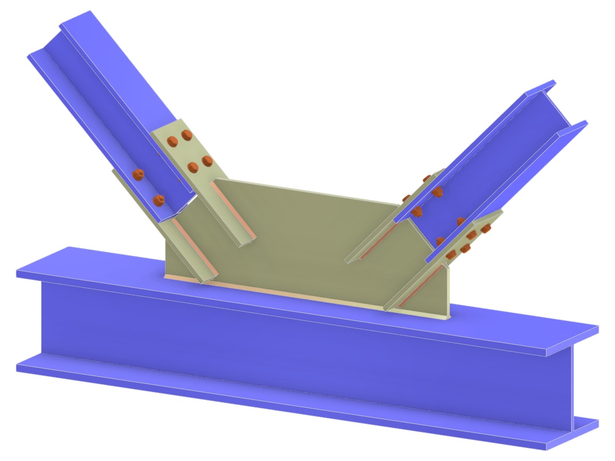 Model 005271 | Příhradový nosník K-spoj | Diagonály napojené na pásnici pomocí styčníkového plechu a žeberního plechu