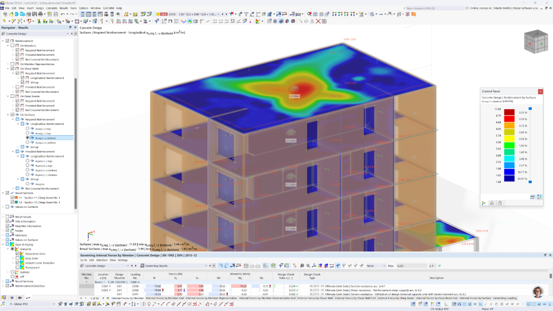 RFEM addon Model budovy: Analýza systémů podlaží