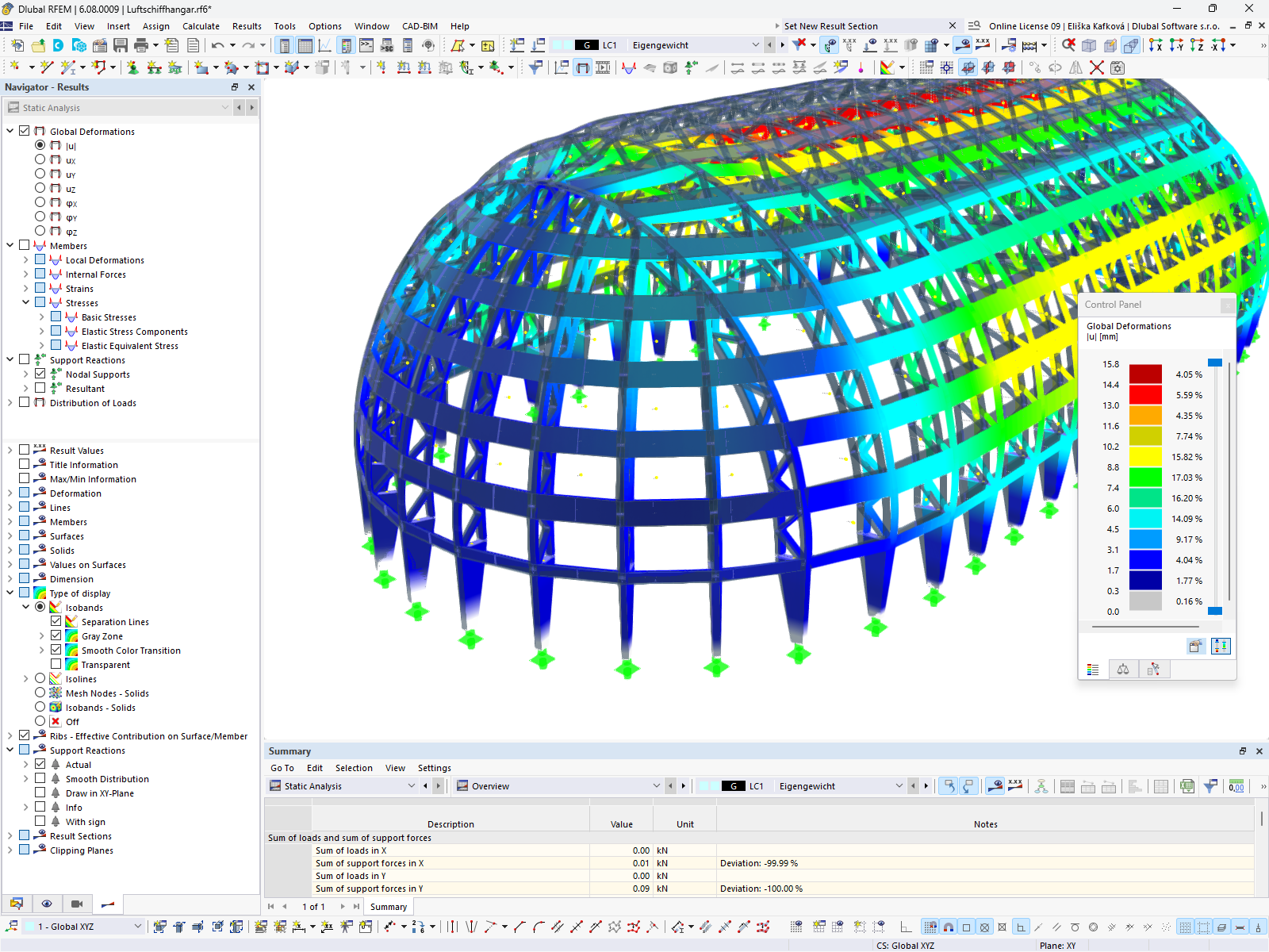 Deformace hangáru pro vzducholoď v programu RFEM | © Marx Krontal Partner, MKP GmbH