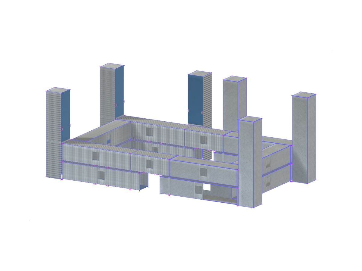 RFEM model ISO kontejnerů pro paintballovou arénu | © Modular Structural Consultants, LLC