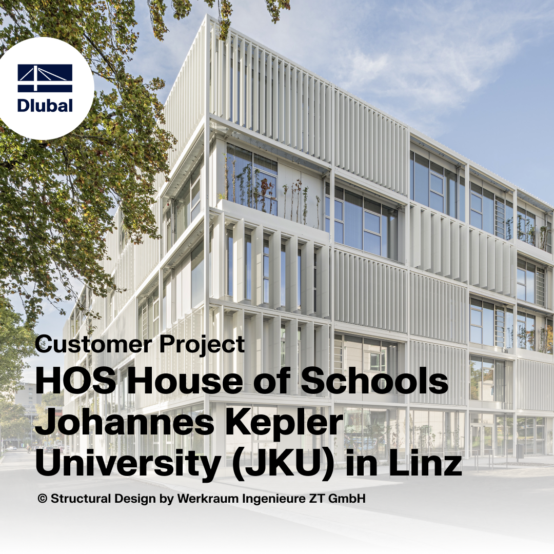 Vnější pohled na budovu HOS House of Schools na Johannes Kepler University v Linci, Rakousko