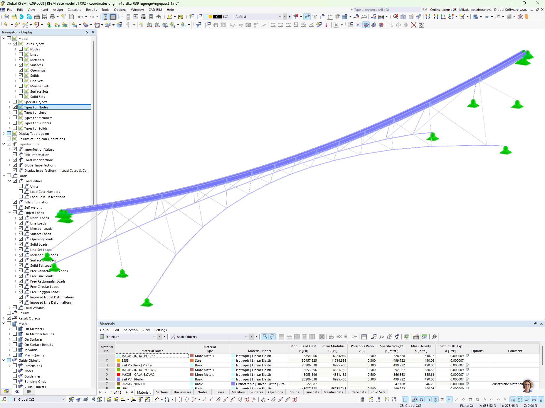 Visutý most LaPendenta v obci Disentis/Mustér | RFEM model s hlavními a kotevními lany