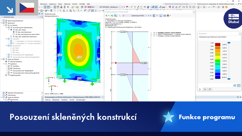 Detailní pohled na navrhování skleněných konstrukcí, který přehledně zobrazuje konstrukční vlastnosti a zatížení skla.